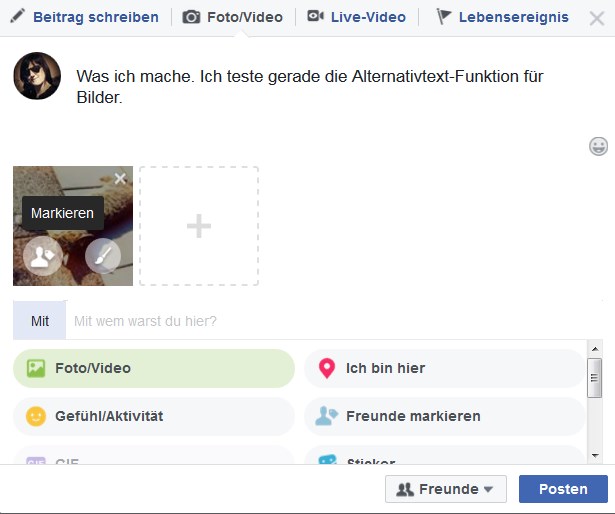 Screenshot Facebook alternative Bildbeschreibung