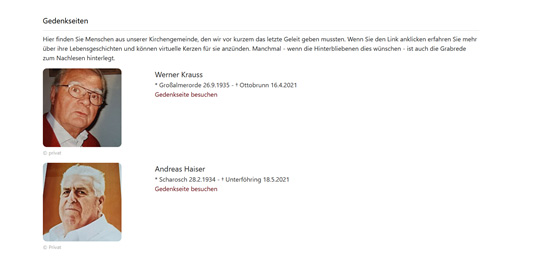 Gedenkseite auf Webseite einbinden